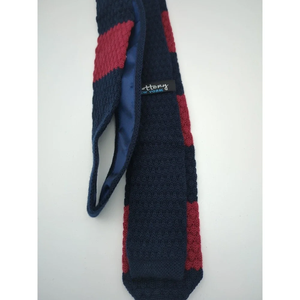 2014‎ The Knottery New York 100% Wool Necktie Striped Maroon & Navy Blue